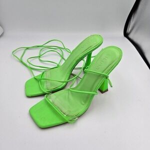 LILIANA‎ Neon Green Heels Wrap Around Straps Square Toe Stiletto Size 8